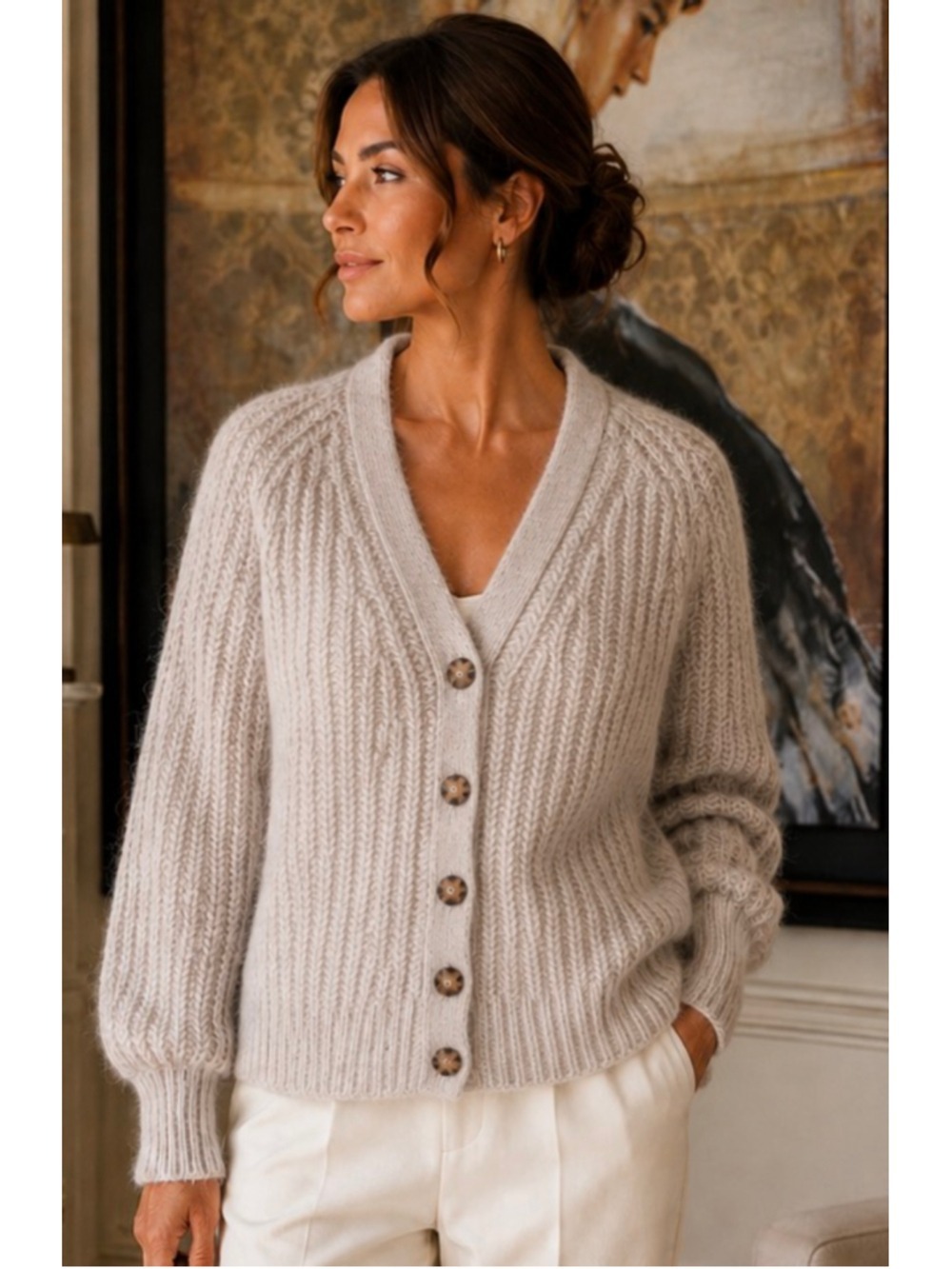 New Women's Sezane Beige Ribbed Knit Cardigan S - Picture 2 of 7